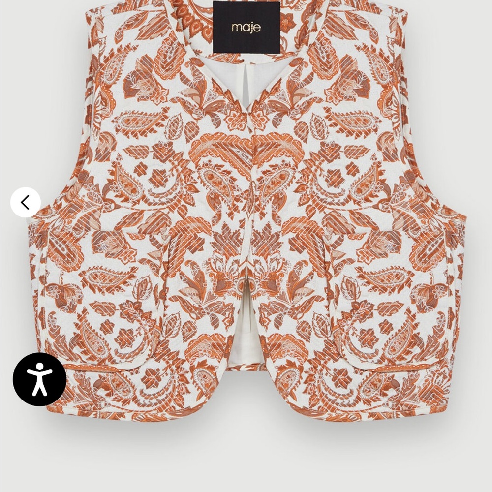 Maje Terracotta and Cream Patterned Vest